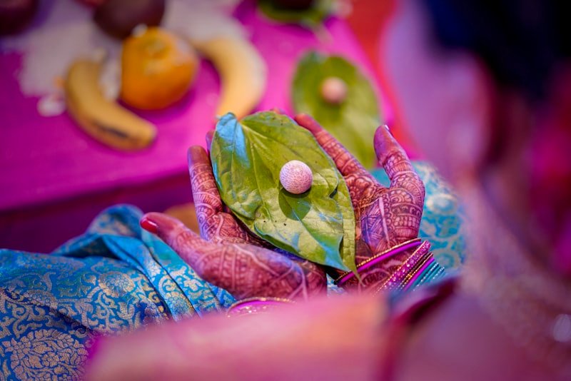 Traditional South Indian wedding ritual with betel leaves